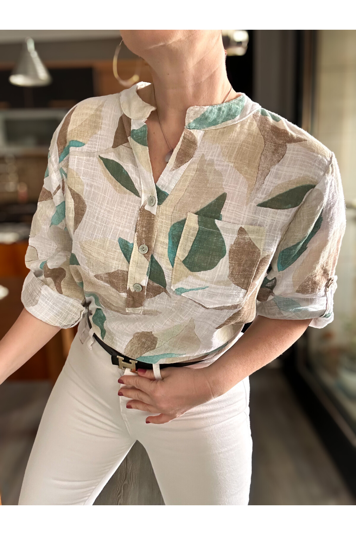 Trenta Bahar Desen İtalyan Gömlek Beyaz