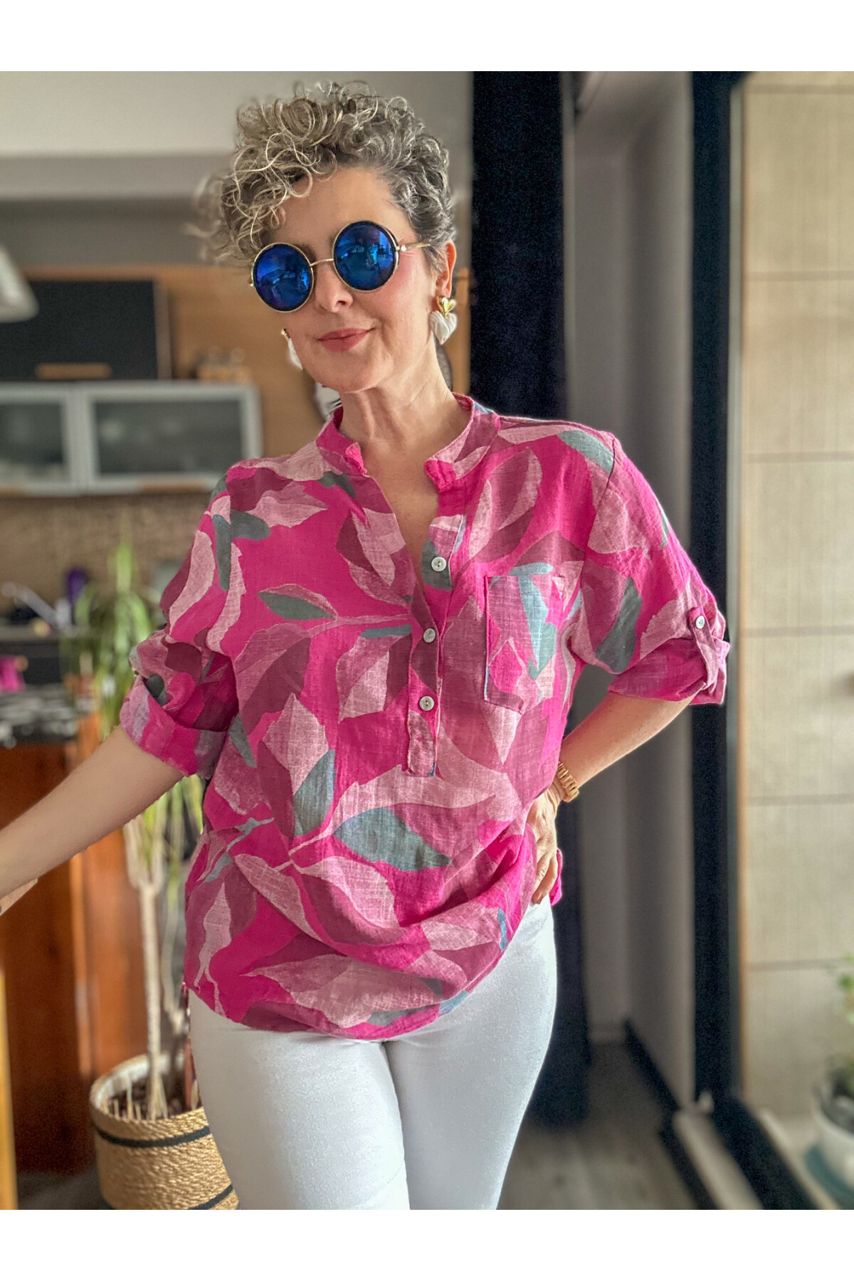 Trenta Bahar Desen İtalyan Gömlek Fuşya