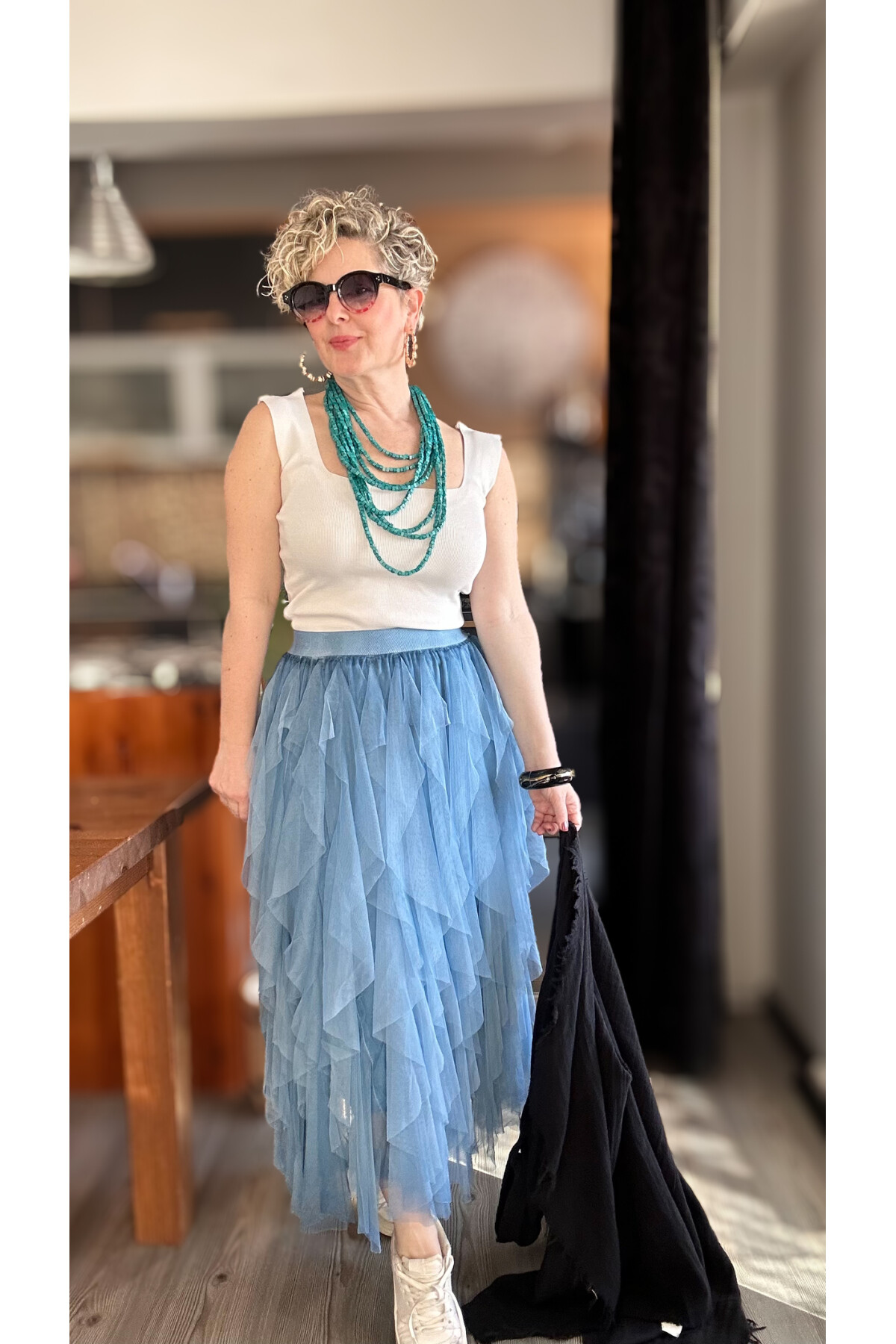 Urban Tasarım Volanlı Tül Etek Mavi