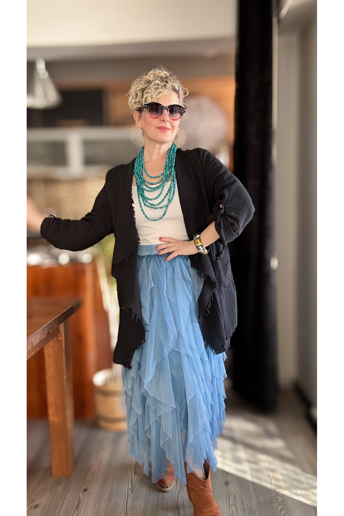 Urban Tasarım Volanlı Tül Etek Mavi