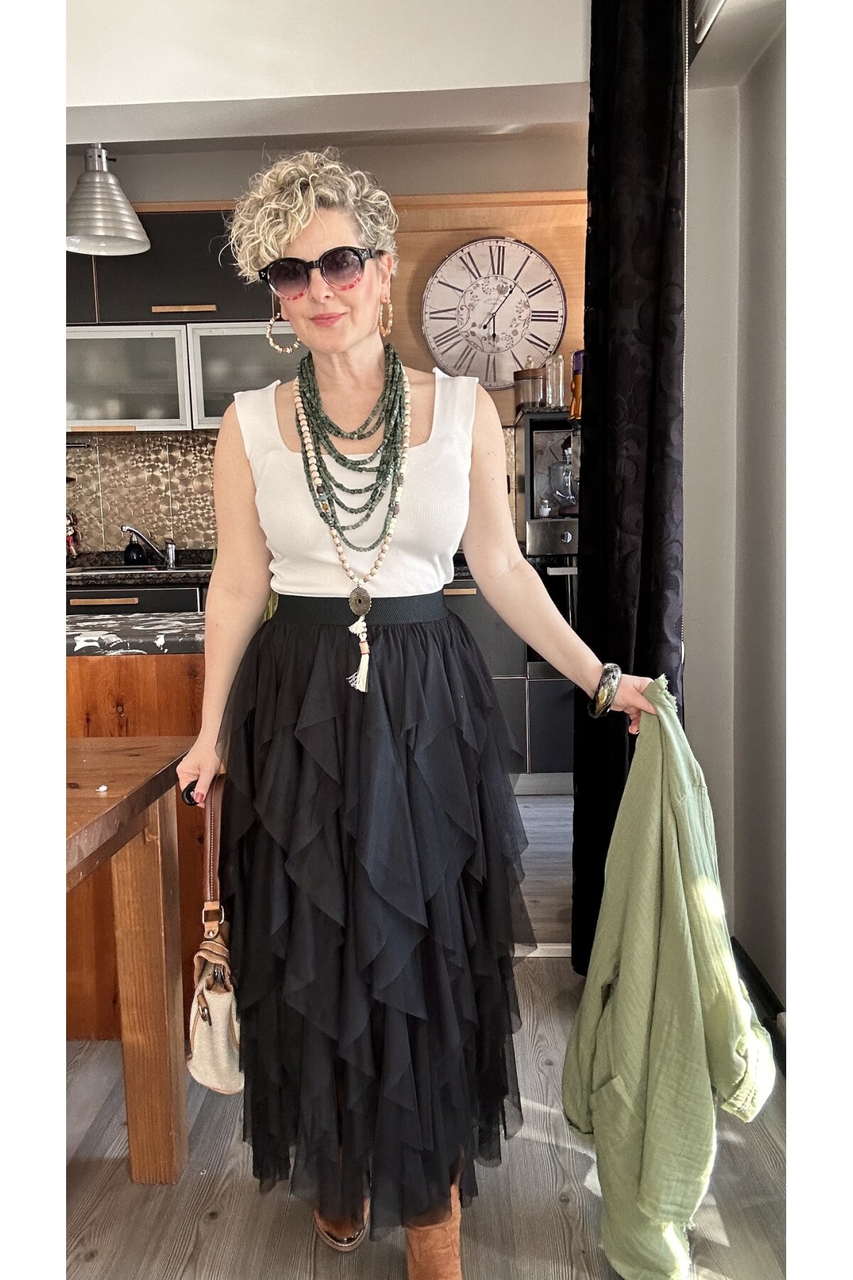 Urban Tasarım Volanlı Tül Etek Siyah