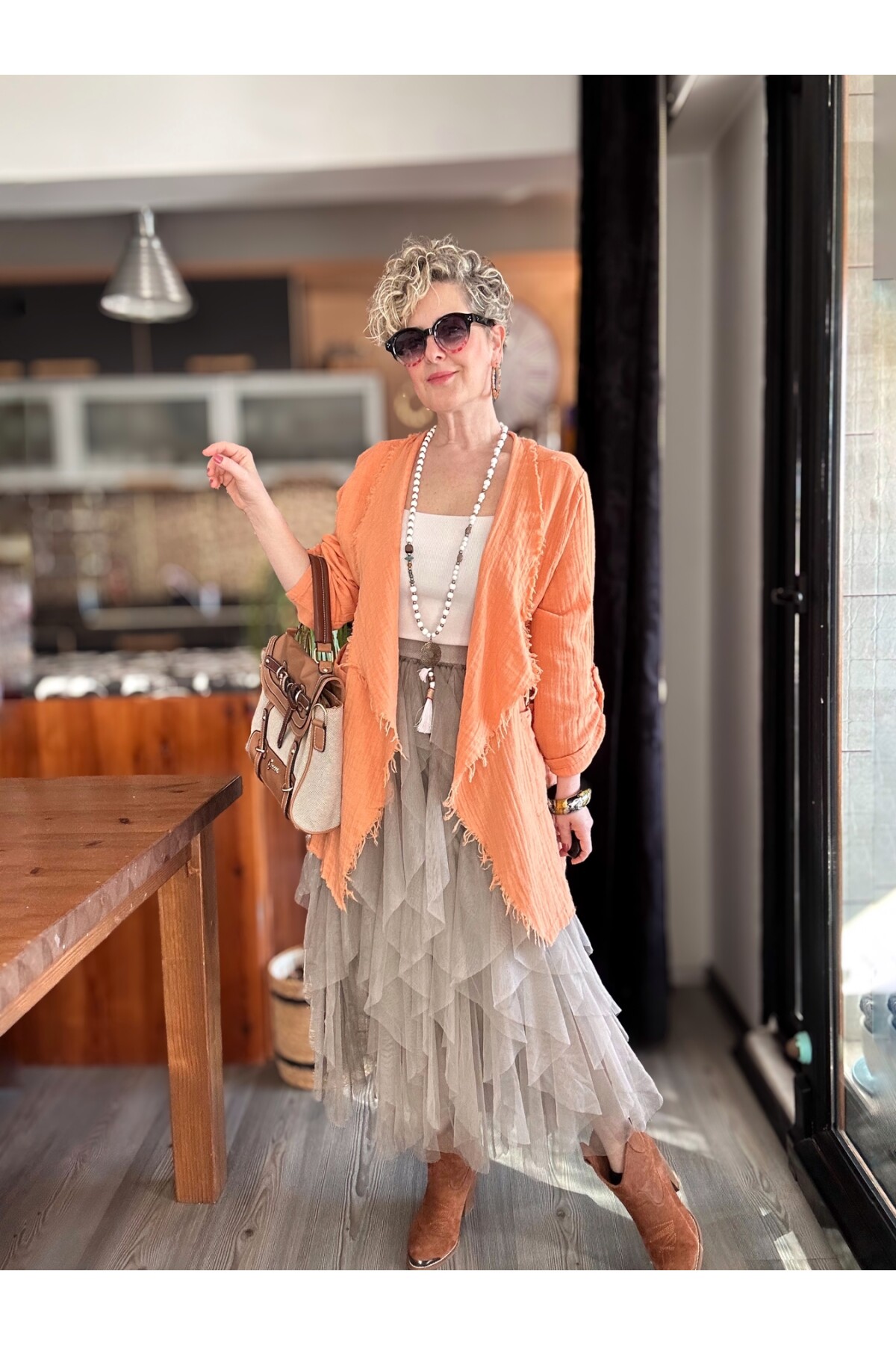 Urban Tasarım Volanlı Tül Etek Vizon