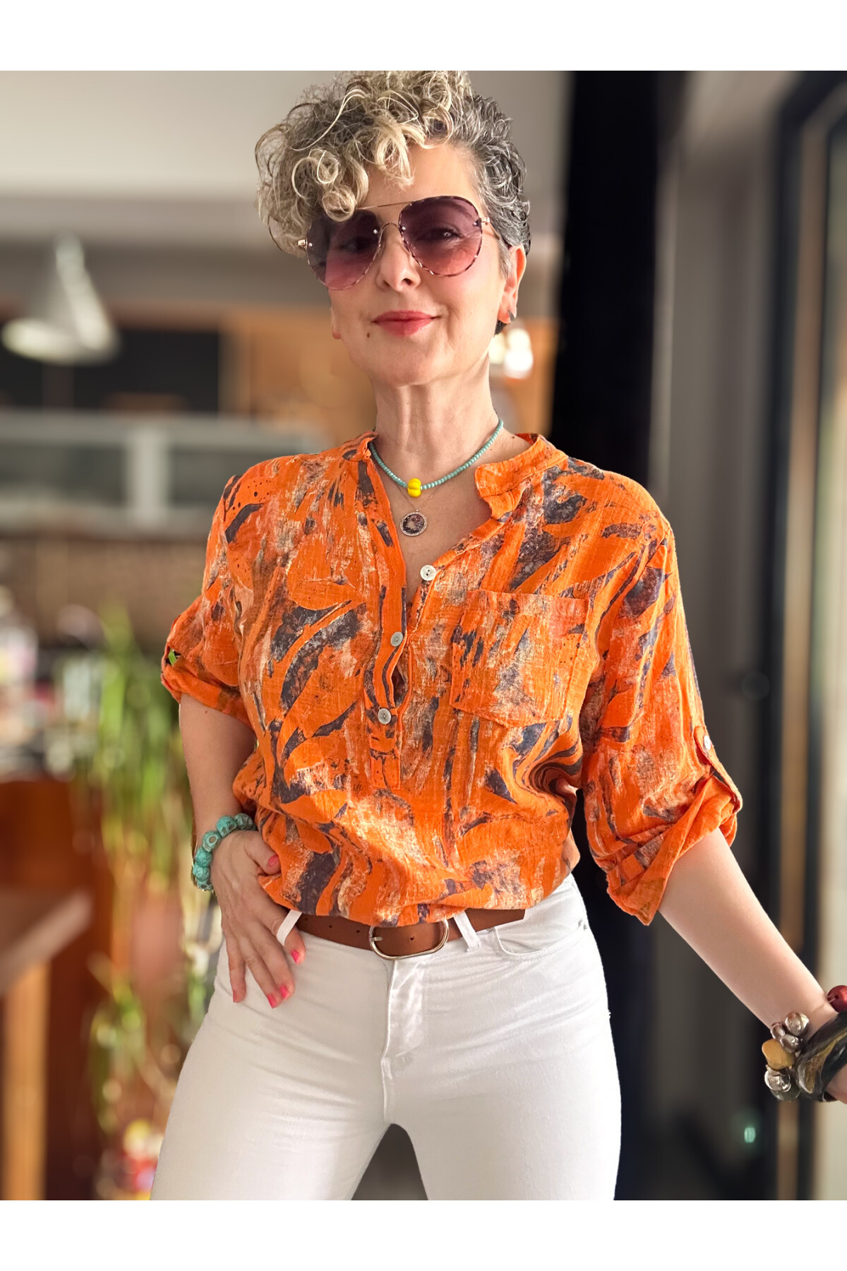 Uva Spiral Desen İtalyan Gömlek Orange