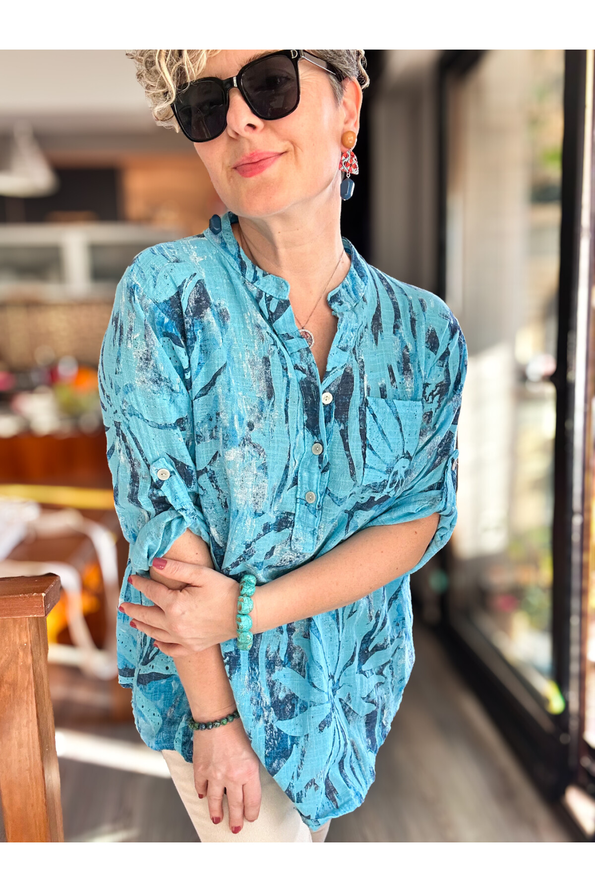 Uva Spiral Desen İtalyan Gömlek Turkuaz