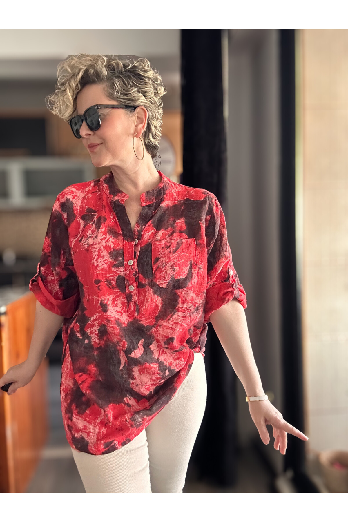 Vallo Batik Sarman Desen İtalyan Gömlek Kırmızı