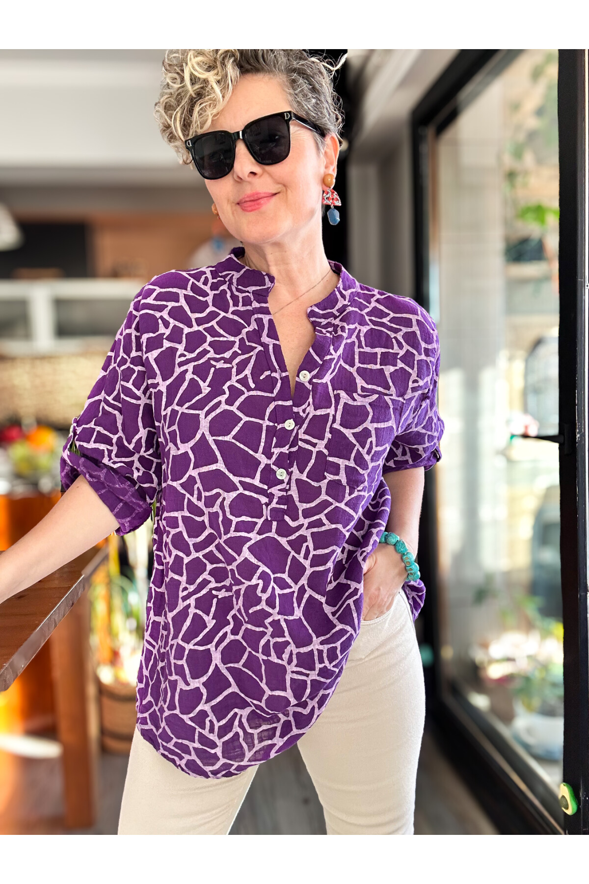 Valva Taş Desen İtalyan Gömlek Mor