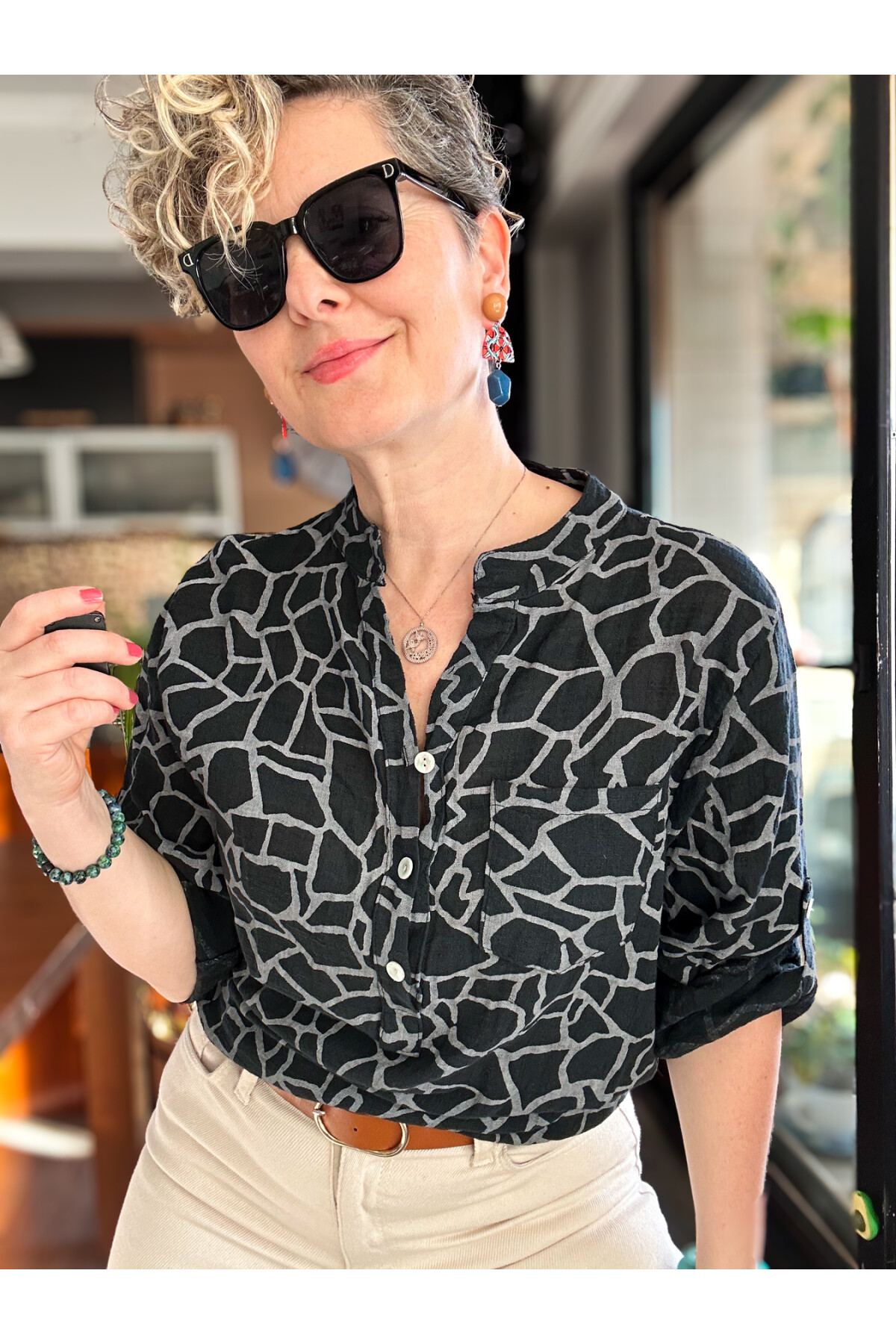 Valva Taş Desen İtalyan Gömlek Siyah