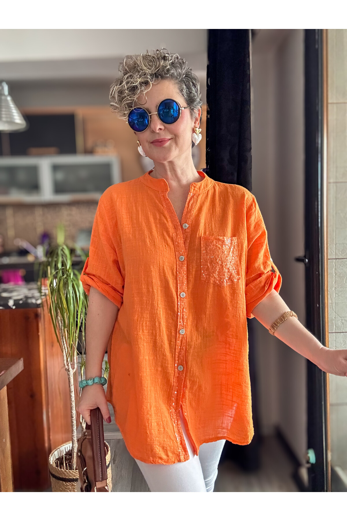 Venti Cep ve Şerit Pul Detay İtalyan Gömlek Orange