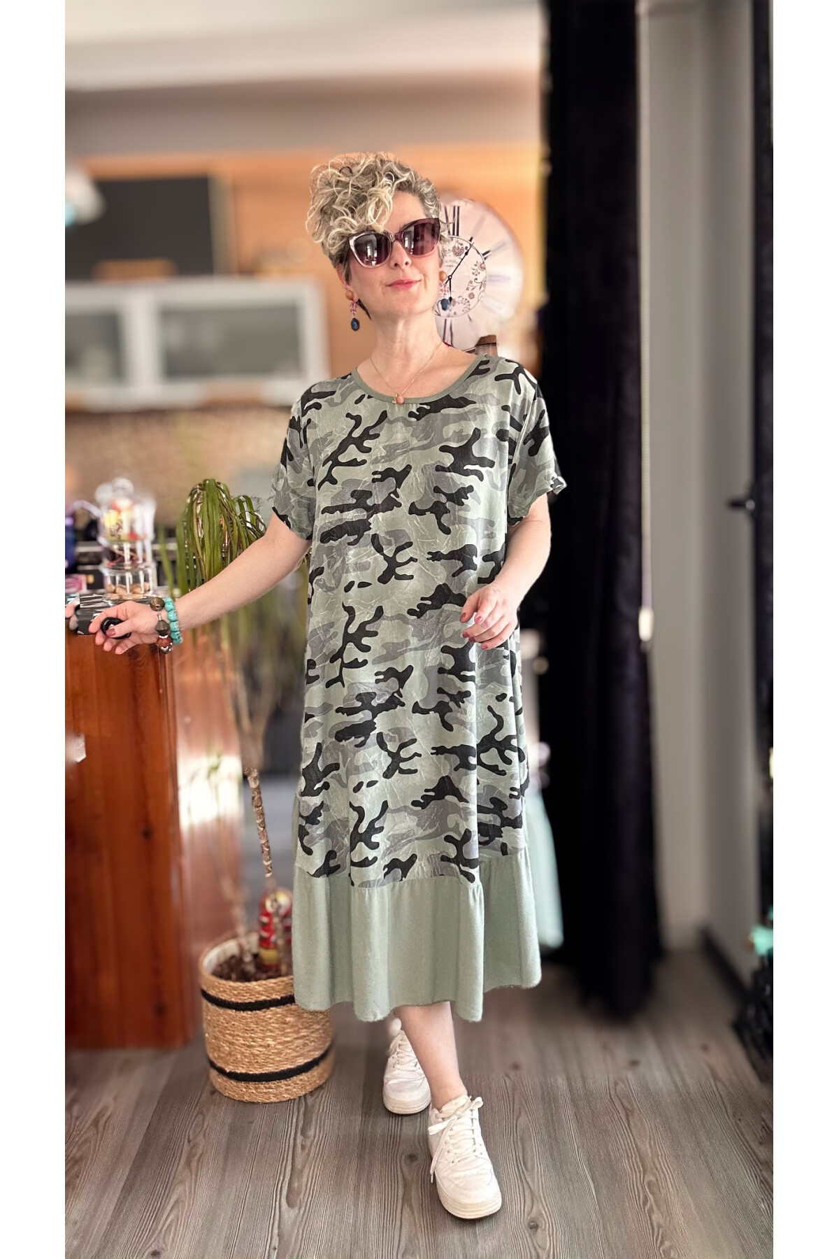 Vicci İtalyan Kamuflaj Desen Elbise Haki Yeşil