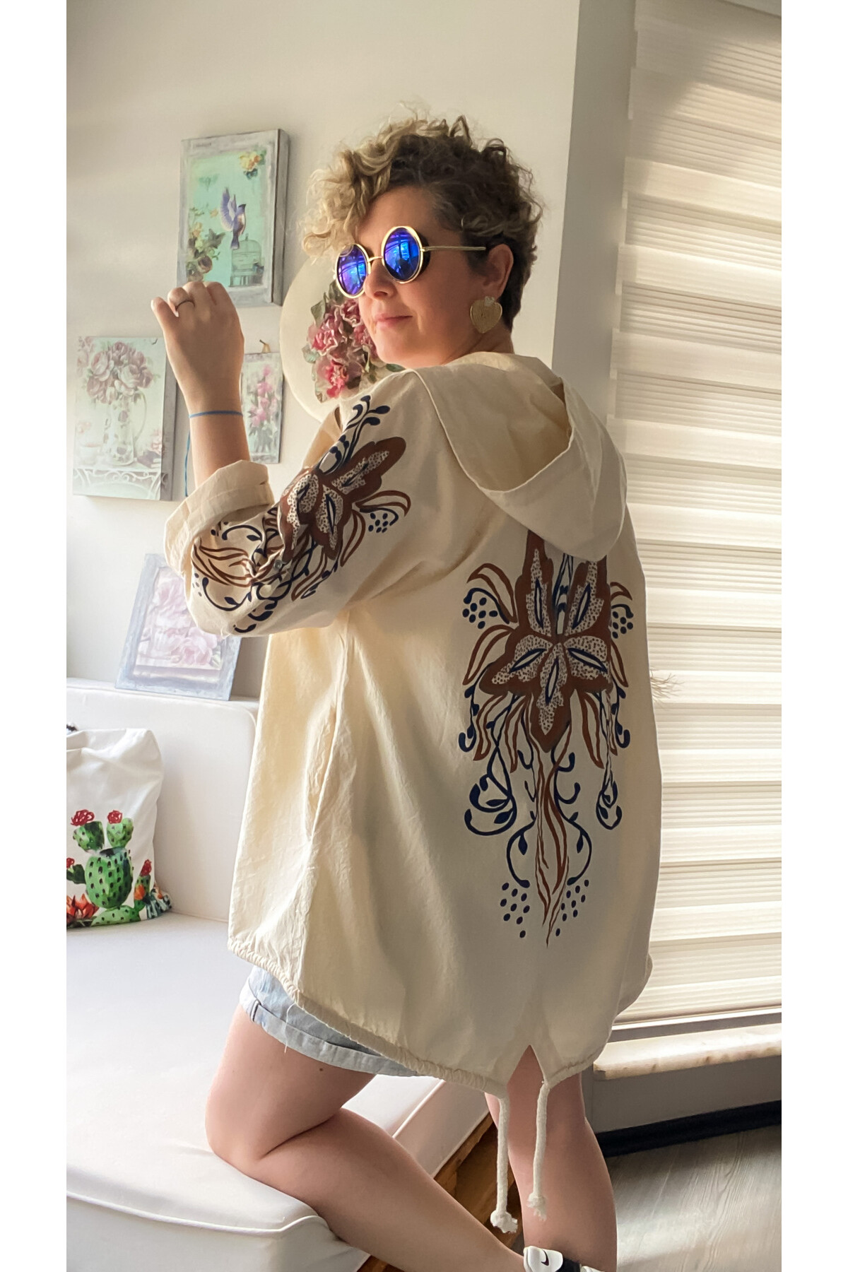 Voxi Sırt Ve Kol Baskı Detaylı  Kapşonlu Hırka Ceket