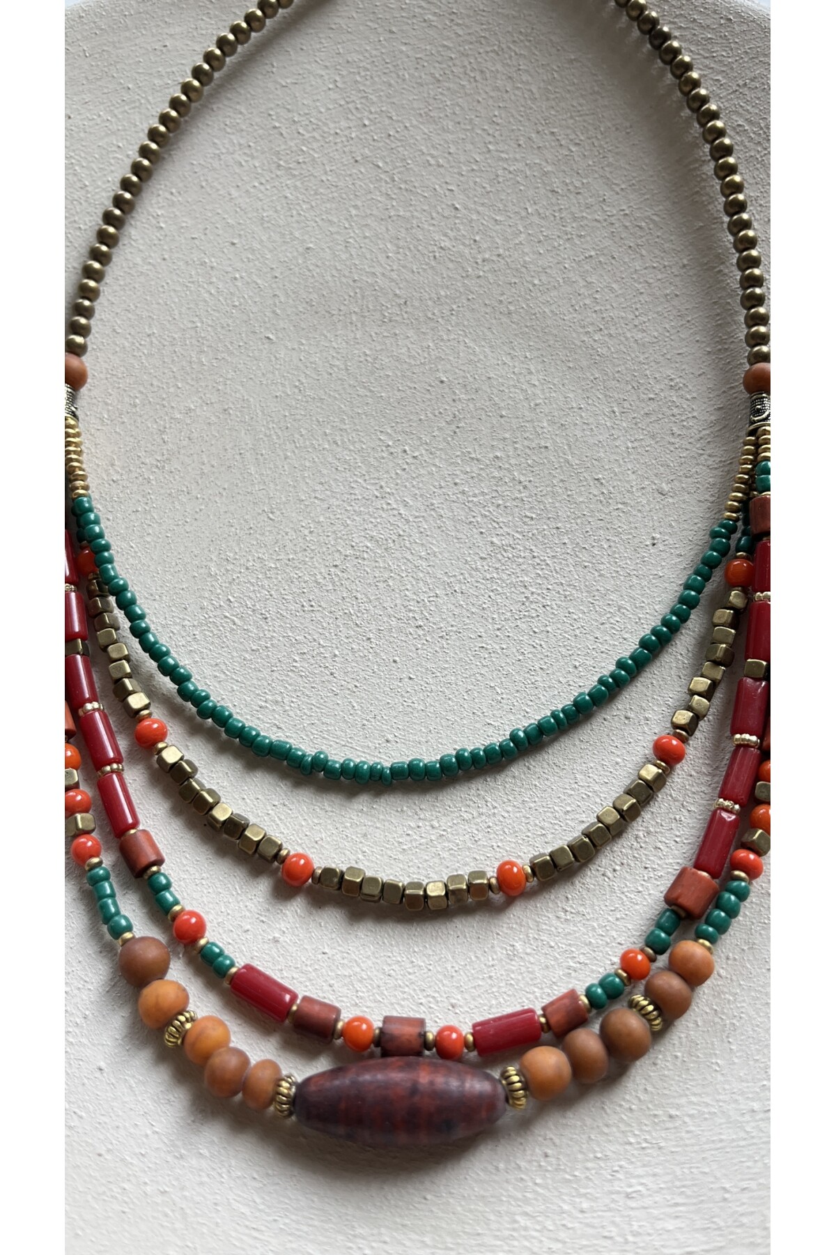 Zaten Pirinç Cam Etnik Kolye