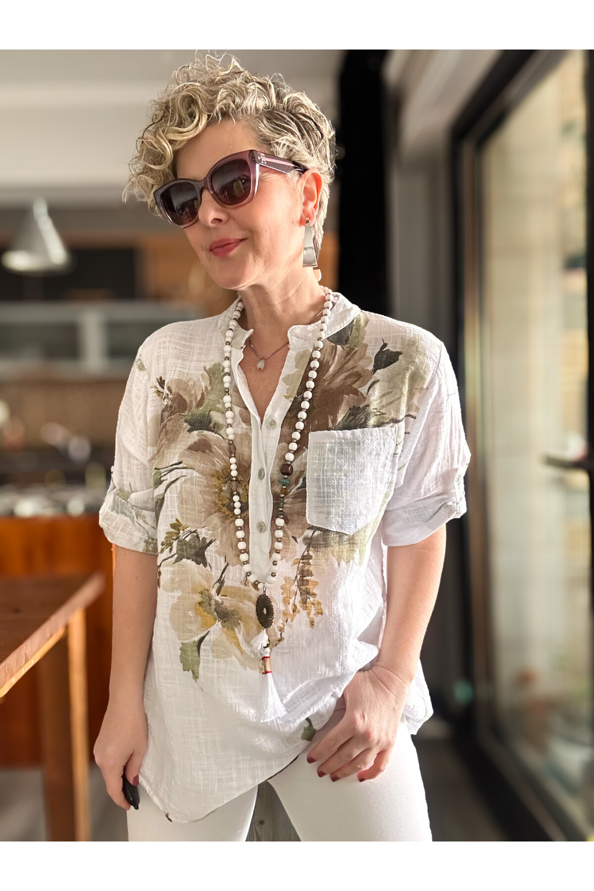 Zecca Buket Desen İtalyan Gömlek Beyaz