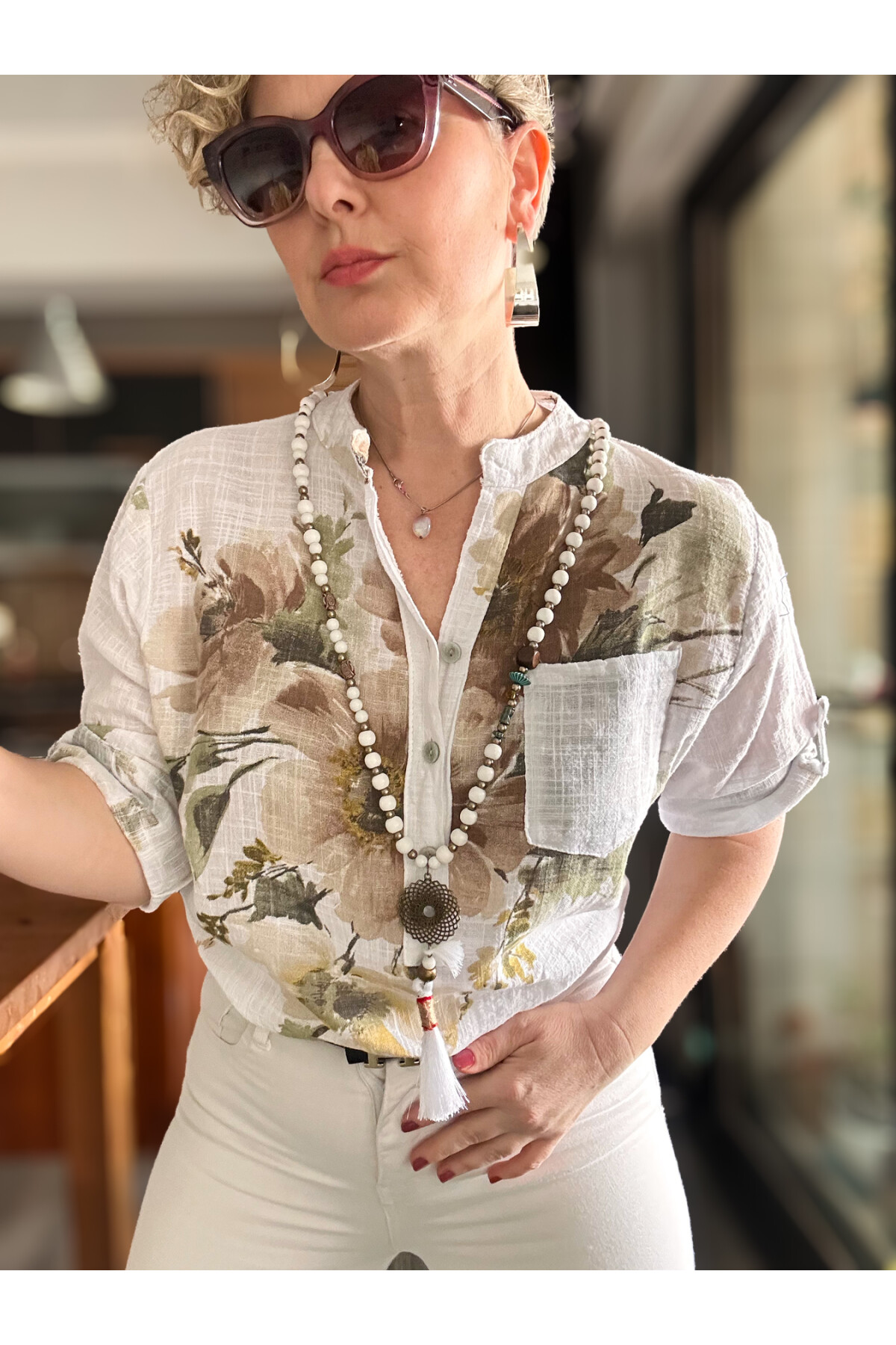 Zecca Buket Desen İtalyan Gömlek Beyaz