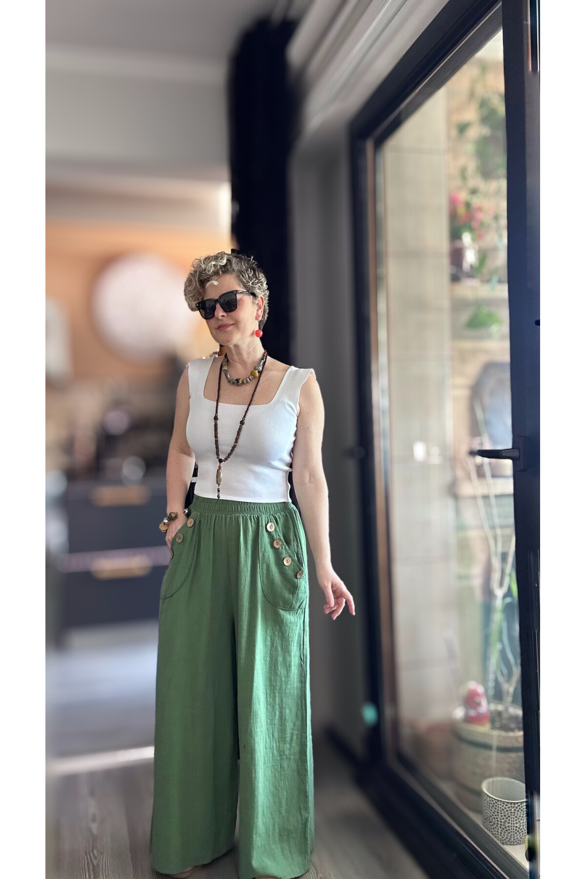 Zizzi Cep Düğme Detay Pantolon Yeşil