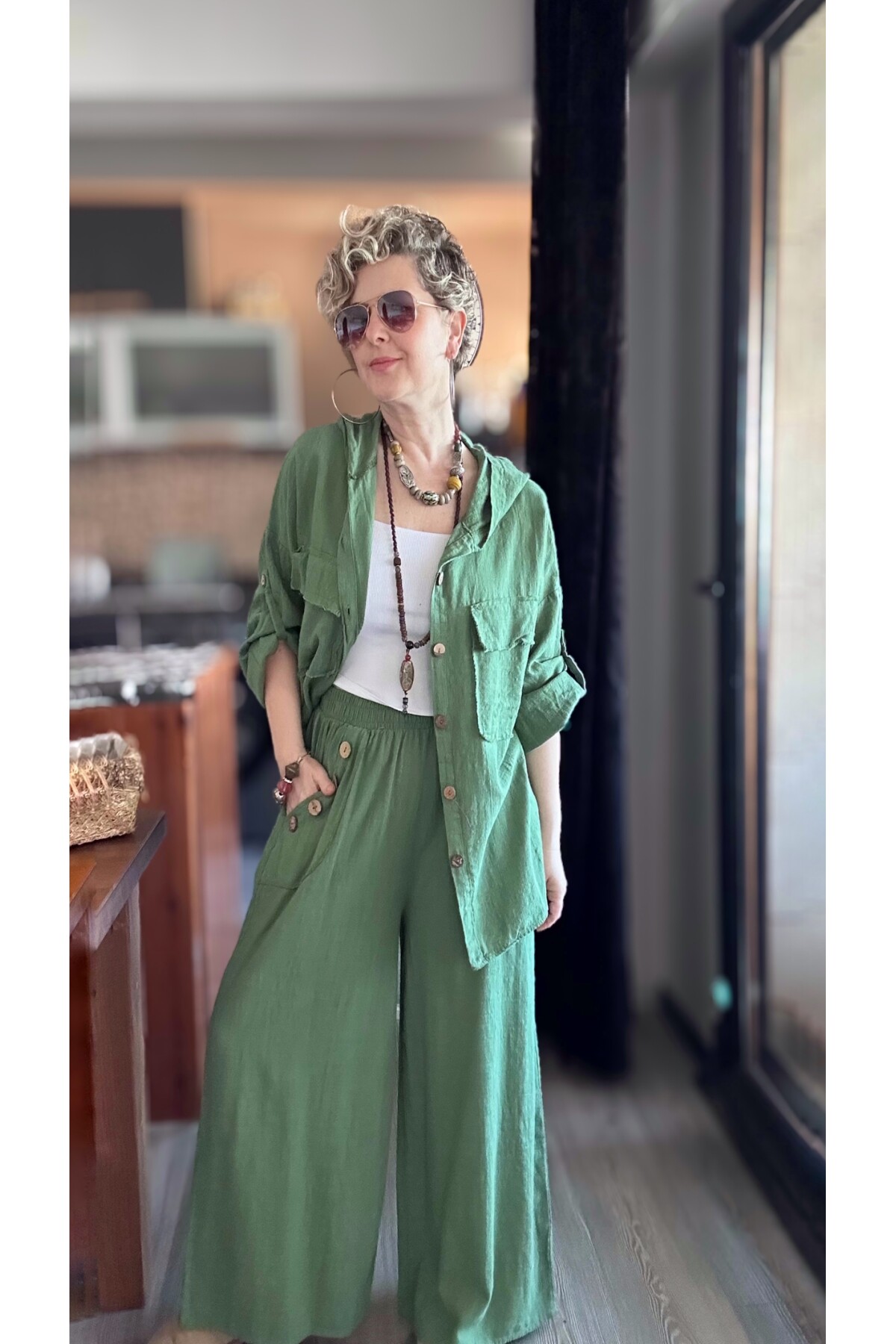 Zizzi Cep Düğme Detay Pantolon Yeşil