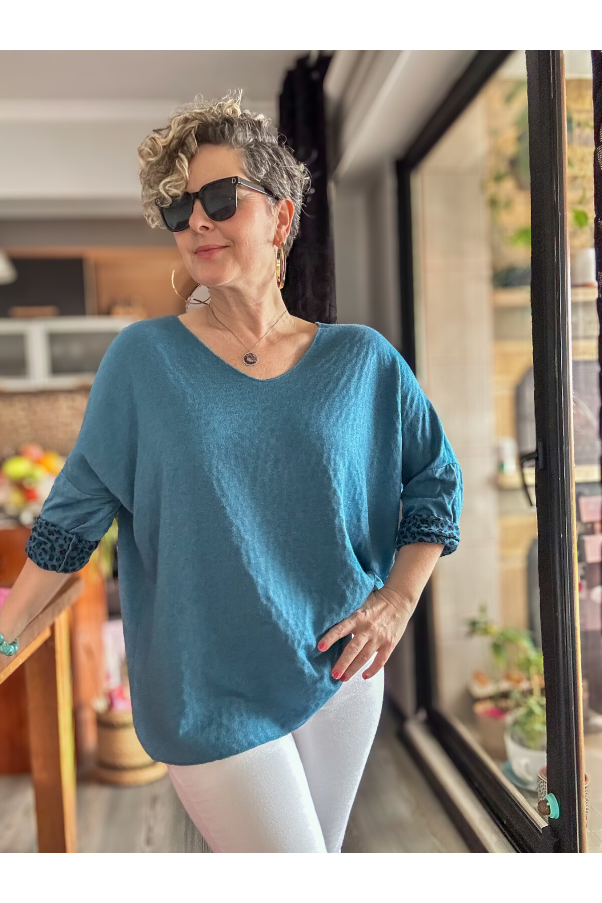 Zuppa İtalyan Leopar Desen Triko Petrol Mavi