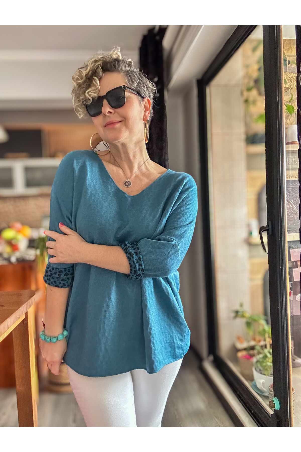 Zuppa İtalyan Leopar Desen Triko Petrol Mavi