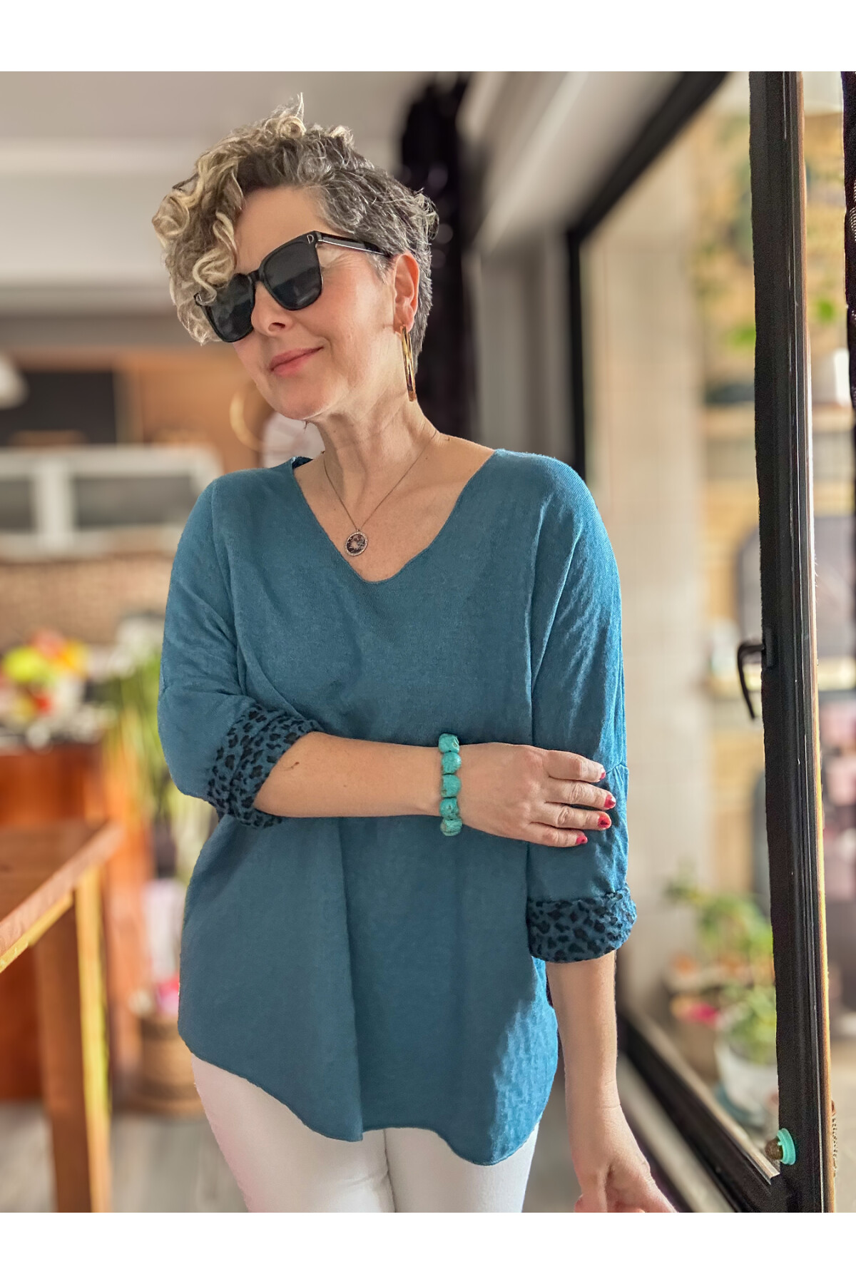 Zuppa İtalyan Leopar Desen Triko Petrol Mavi