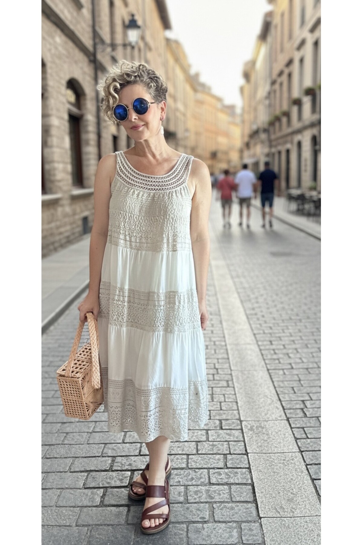 Azur İtalyan Dantel Detay Elbise Beige