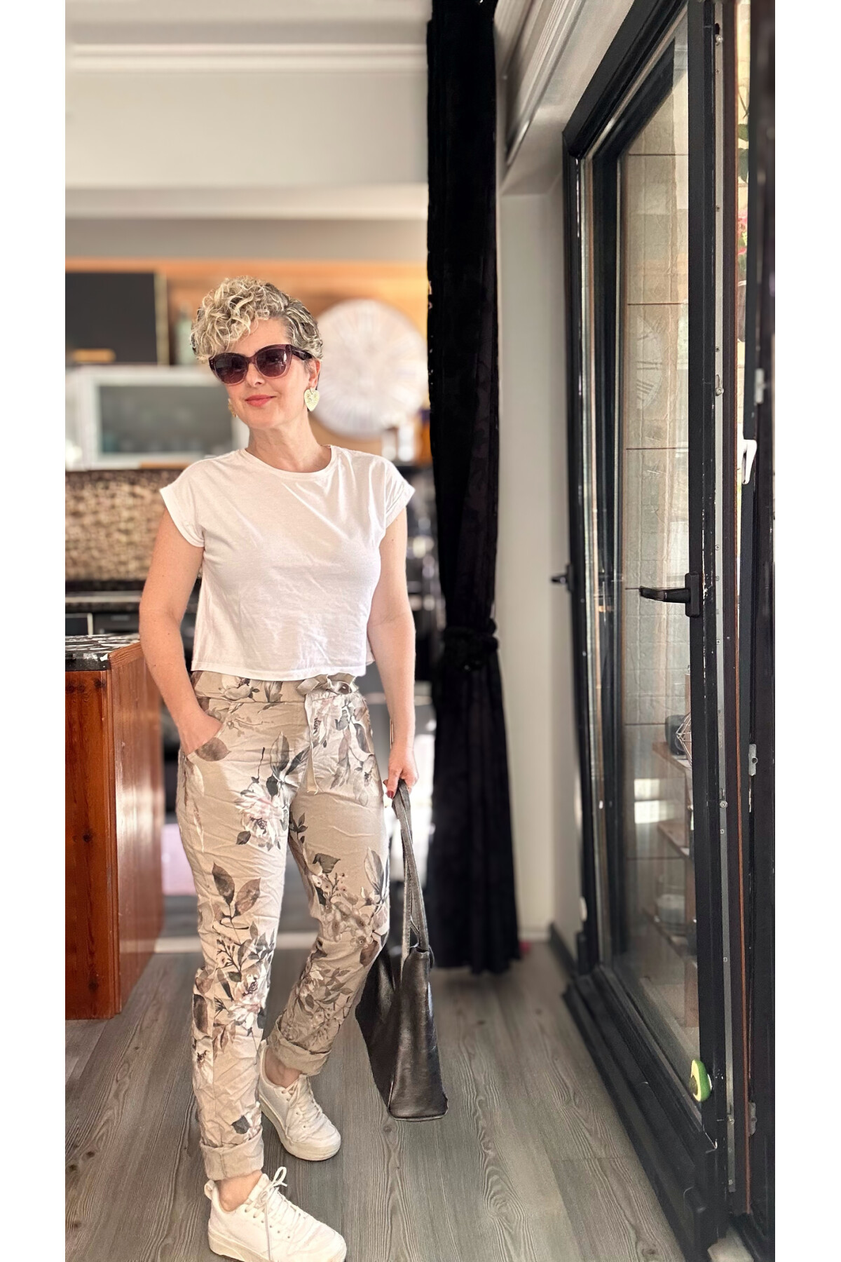 Benji İtalyan Çiçek Desen Sihirli Pantolon Bej