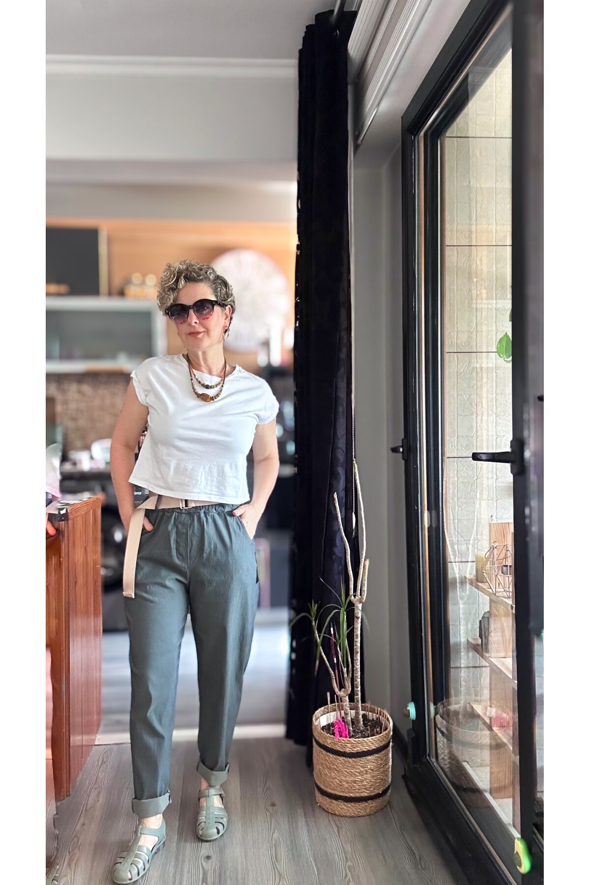 Betty İtalyan Balon Kemerli Pantolon Yağ Yeşil Koyu