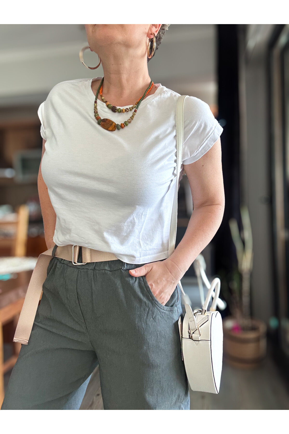 Betty İtalyan Balon Kemerli Pantolon Yağ Yeşil Koyu