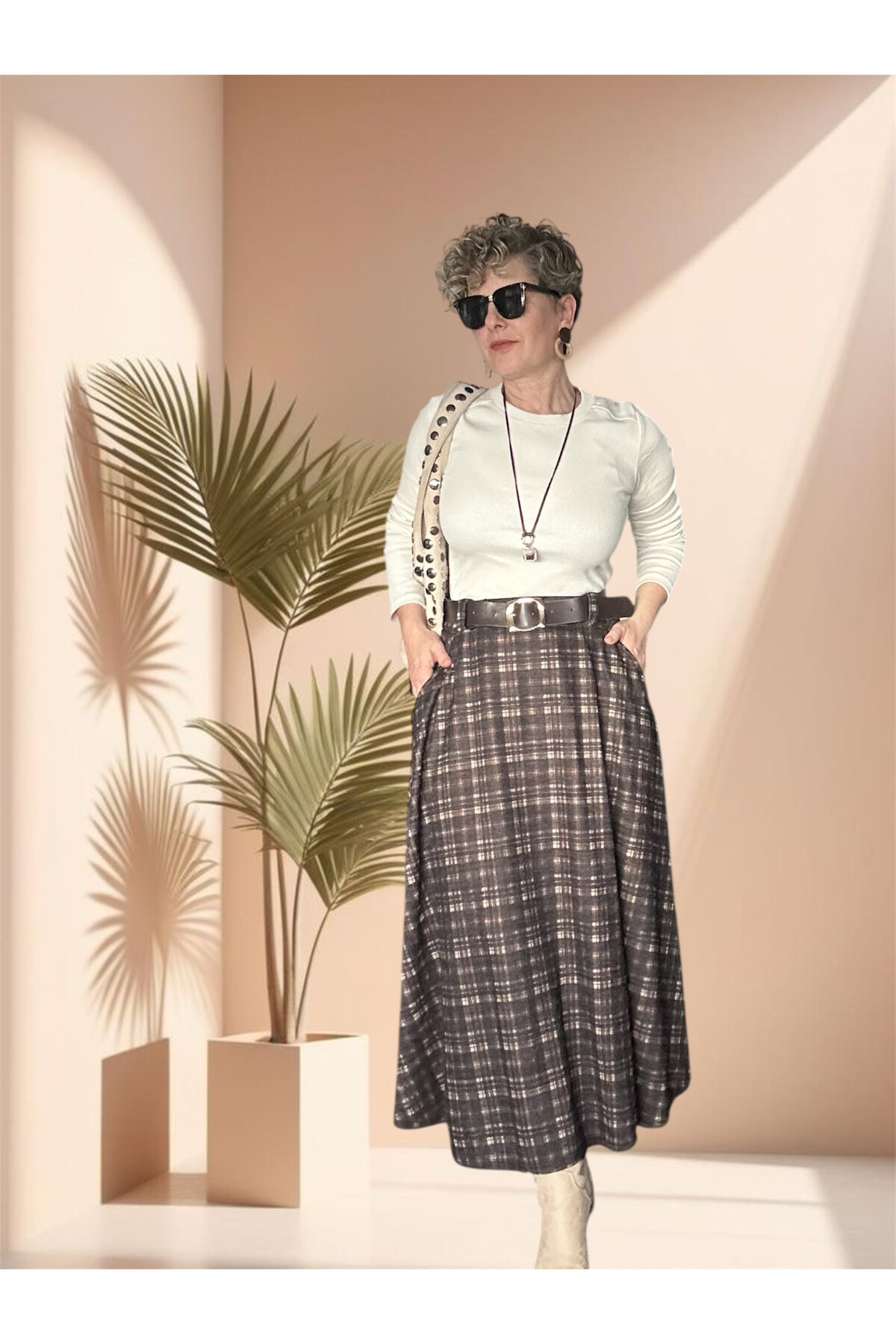 Bisco İthal Ekose Kemer Detay Etek