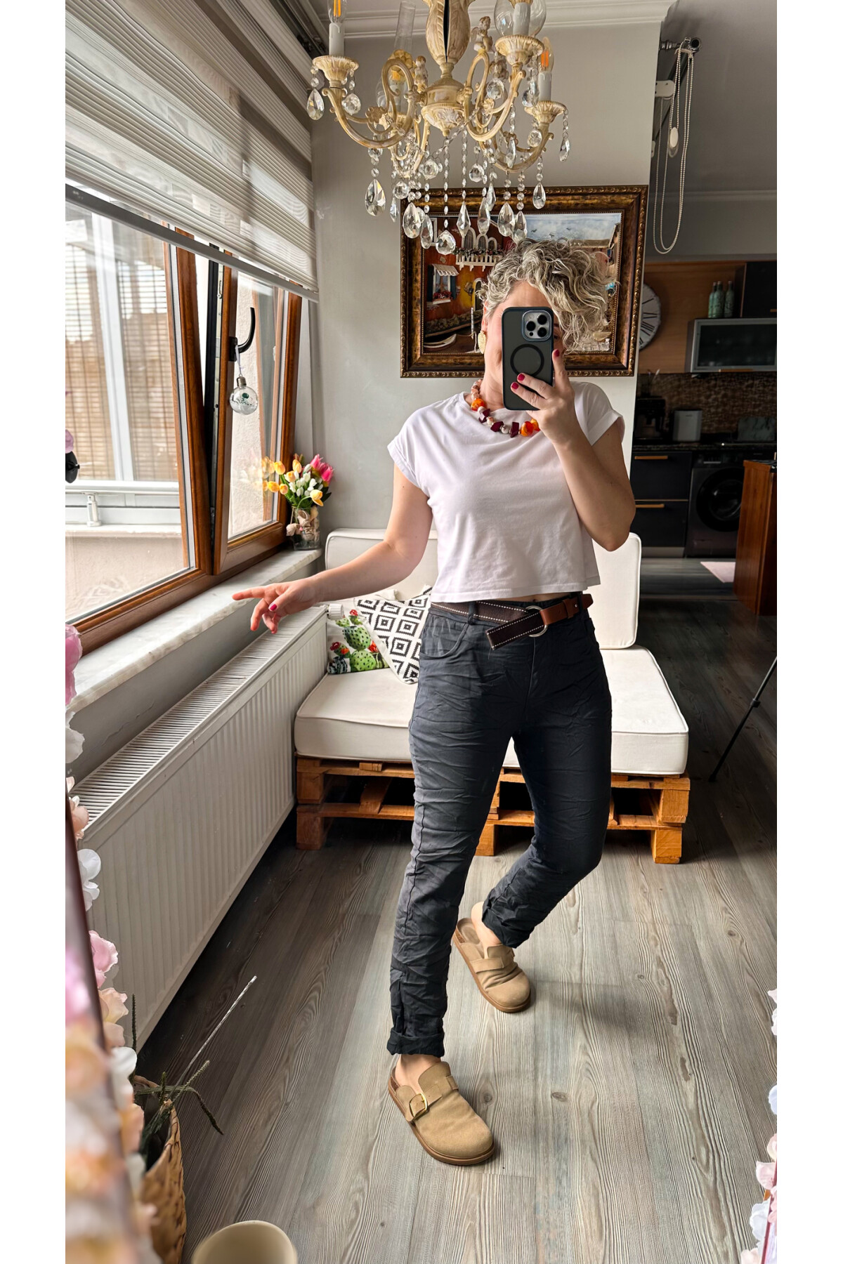 Bisso İtalyan Detay Kemerli Sihirli Pantolon Antrasit