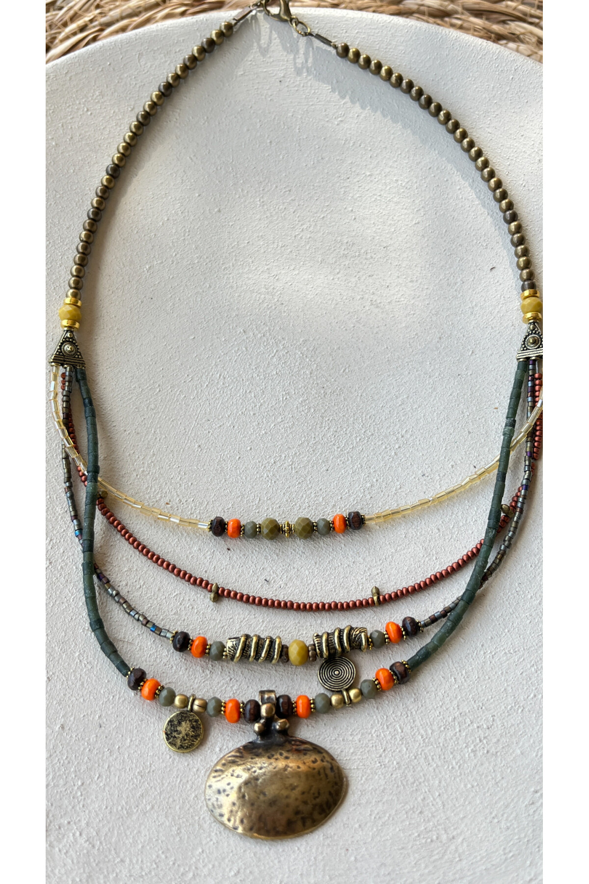 Bliss Pirinç Cam Etnik Kolye