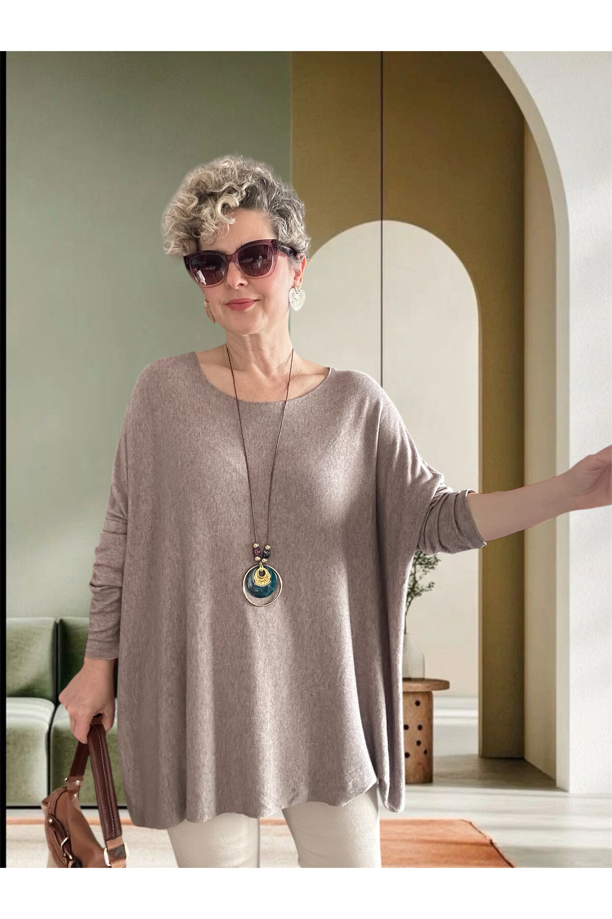 Botte İthal Kolyeli Salaş Triko Bluz Fango