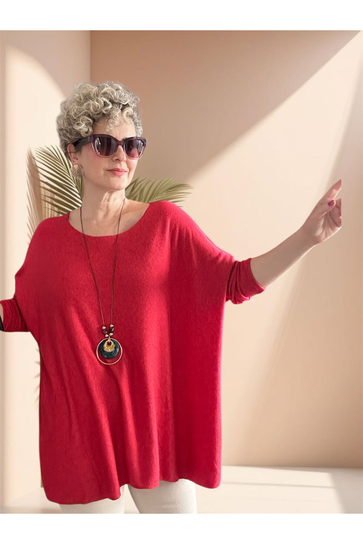 Botte İthal Kolyeli Salaş Triko Bluz Nar Çiçeği