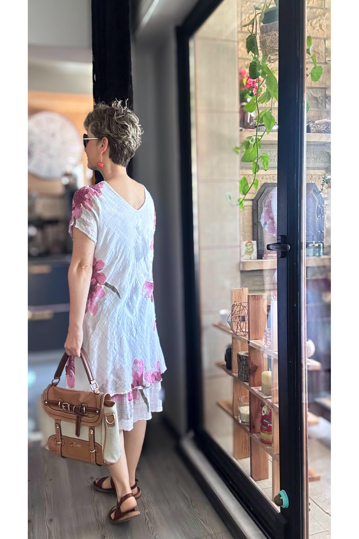 Cello İtalyan Zambak Desenli Elbise Beyaz