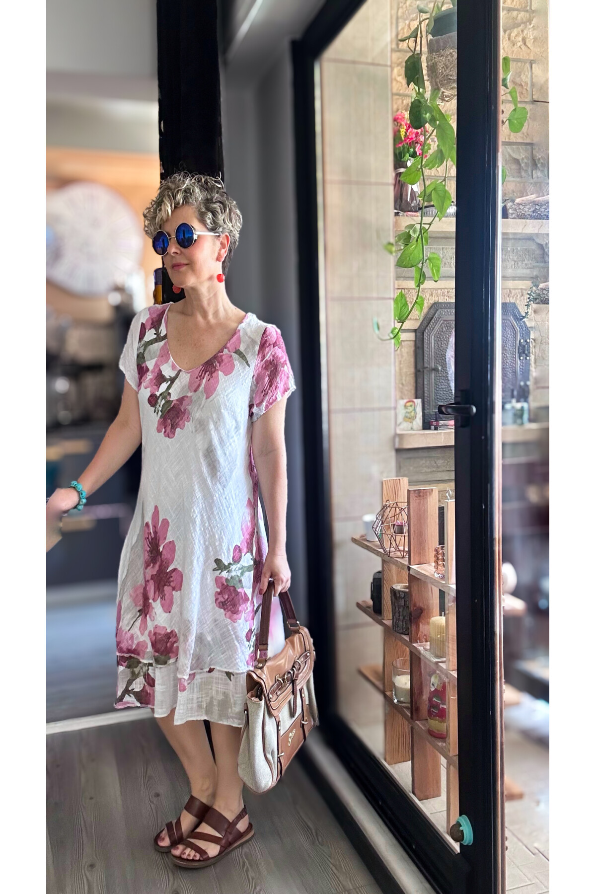 Cello İtalyan Zambak Desenli Elbise Beyaz