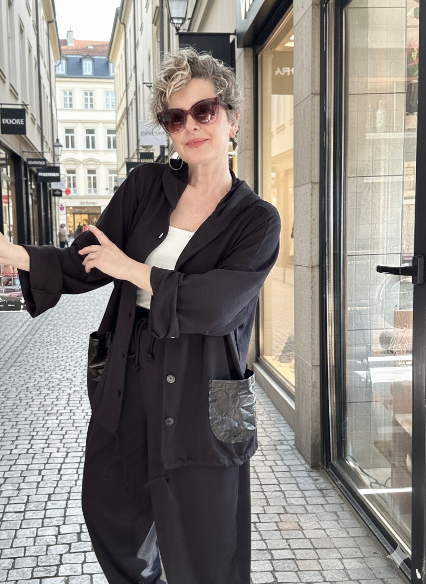 Celti Tasarım Garnili Kapşonlu Takım Siyah