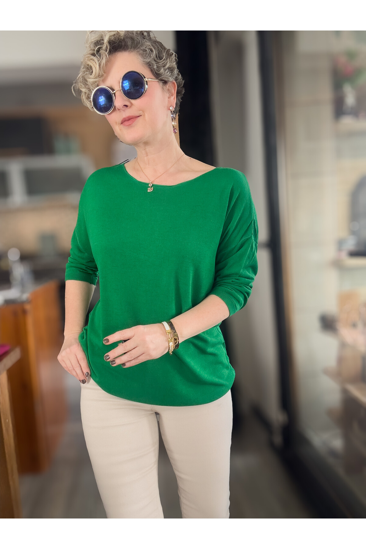 Cuppa Yuvarlak Yaka Mevsimlik Basic Yeşil Triko