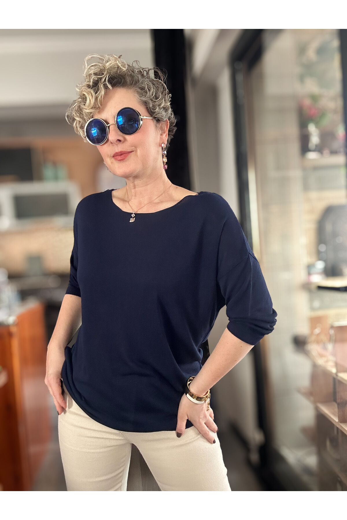 Cuppa Yuvarlak Yaka Mevsimlik Lacivert Basic Triko