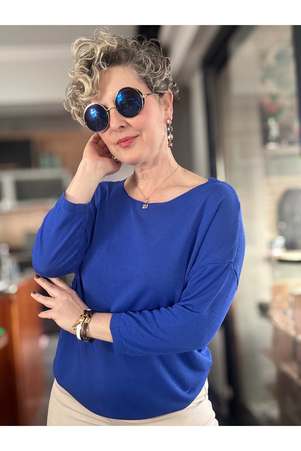 Cuppa Yuvarlak Yaka Mevsimlik Saks Basic Triko