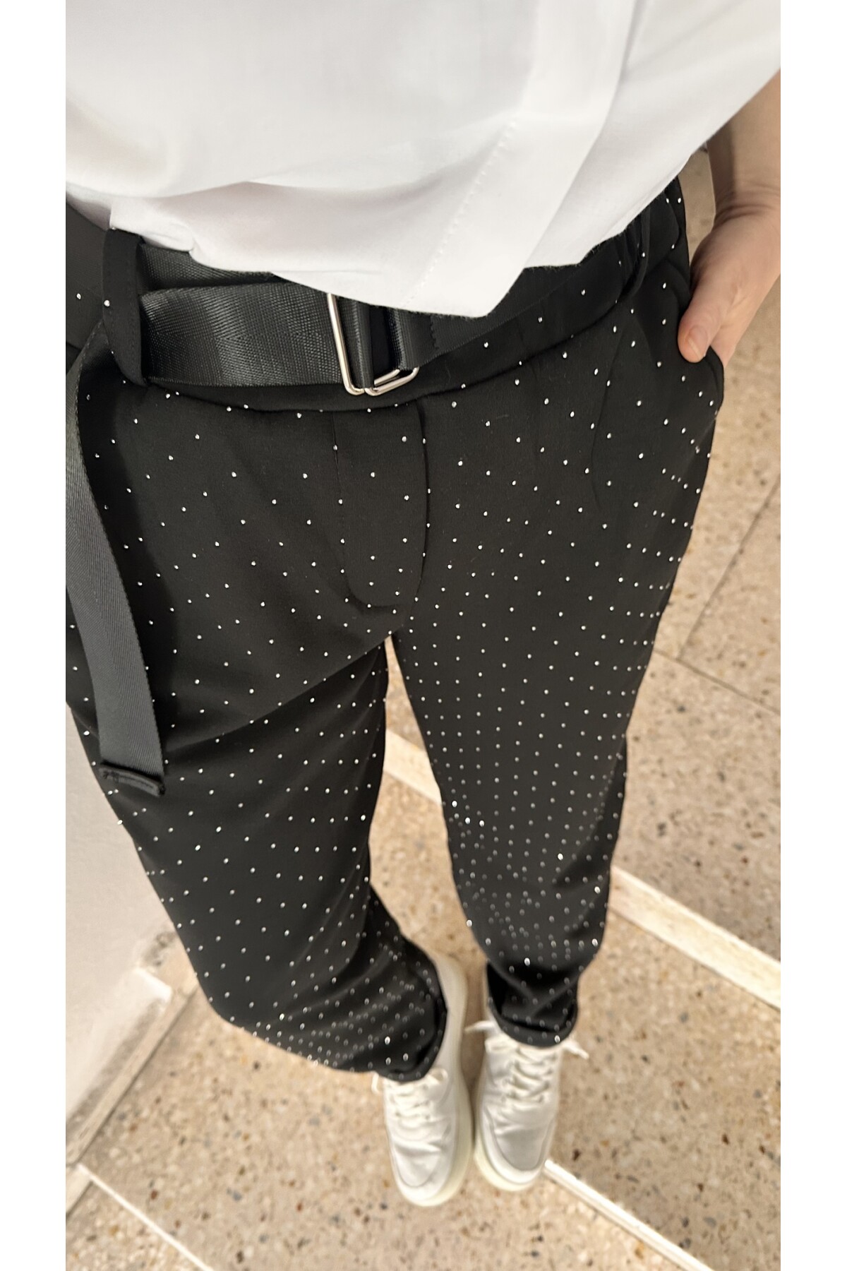 Effos İtalyan Taşlı Kemerli Pantolon Siyah