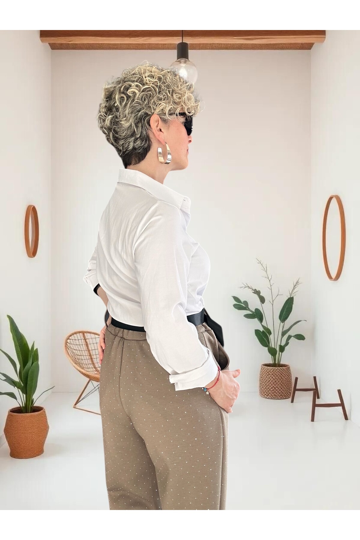 Effos İtalyan Taşlı Kemerli Pantolon Vizon