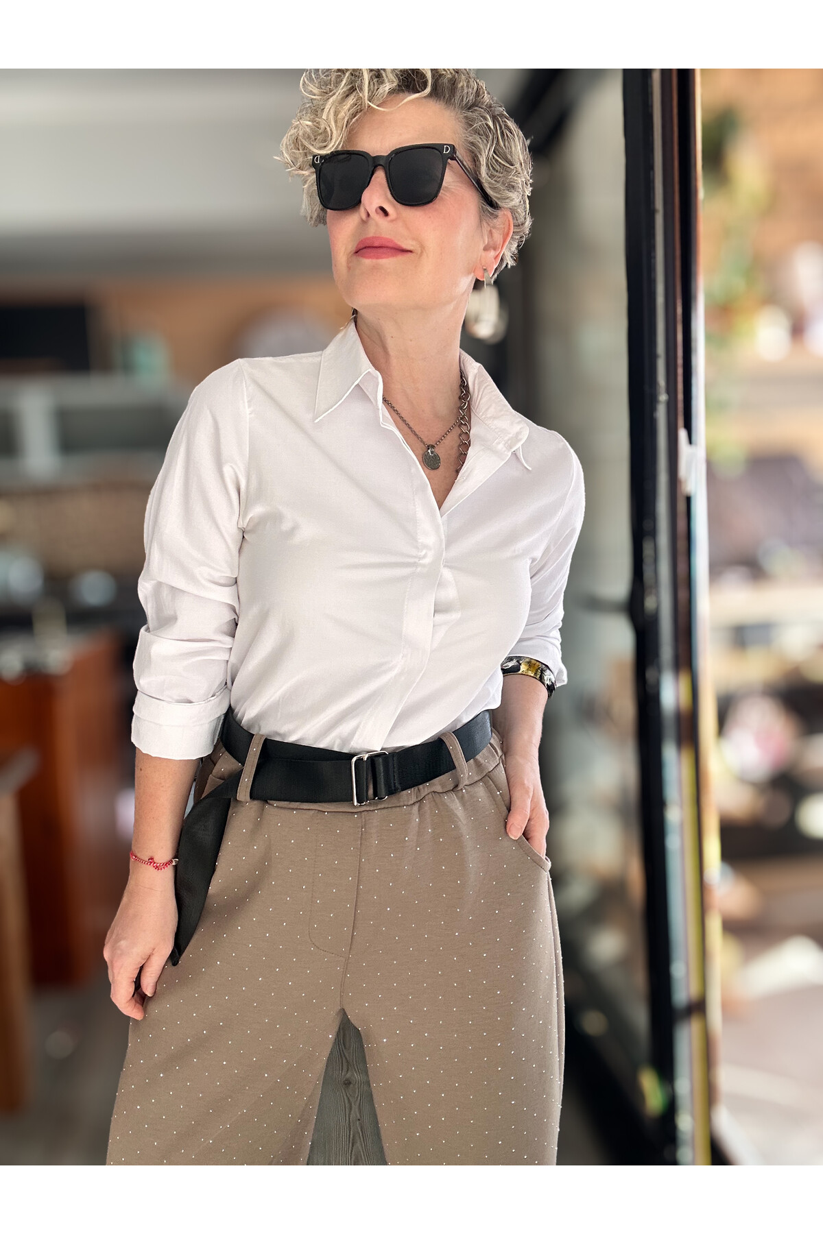 Effos İtalyan Taşlı Kemerli Pantolon Vizon