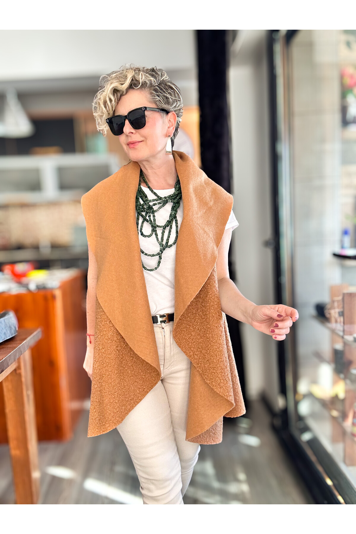 Esque İtalyan Buklet Yelek Camel