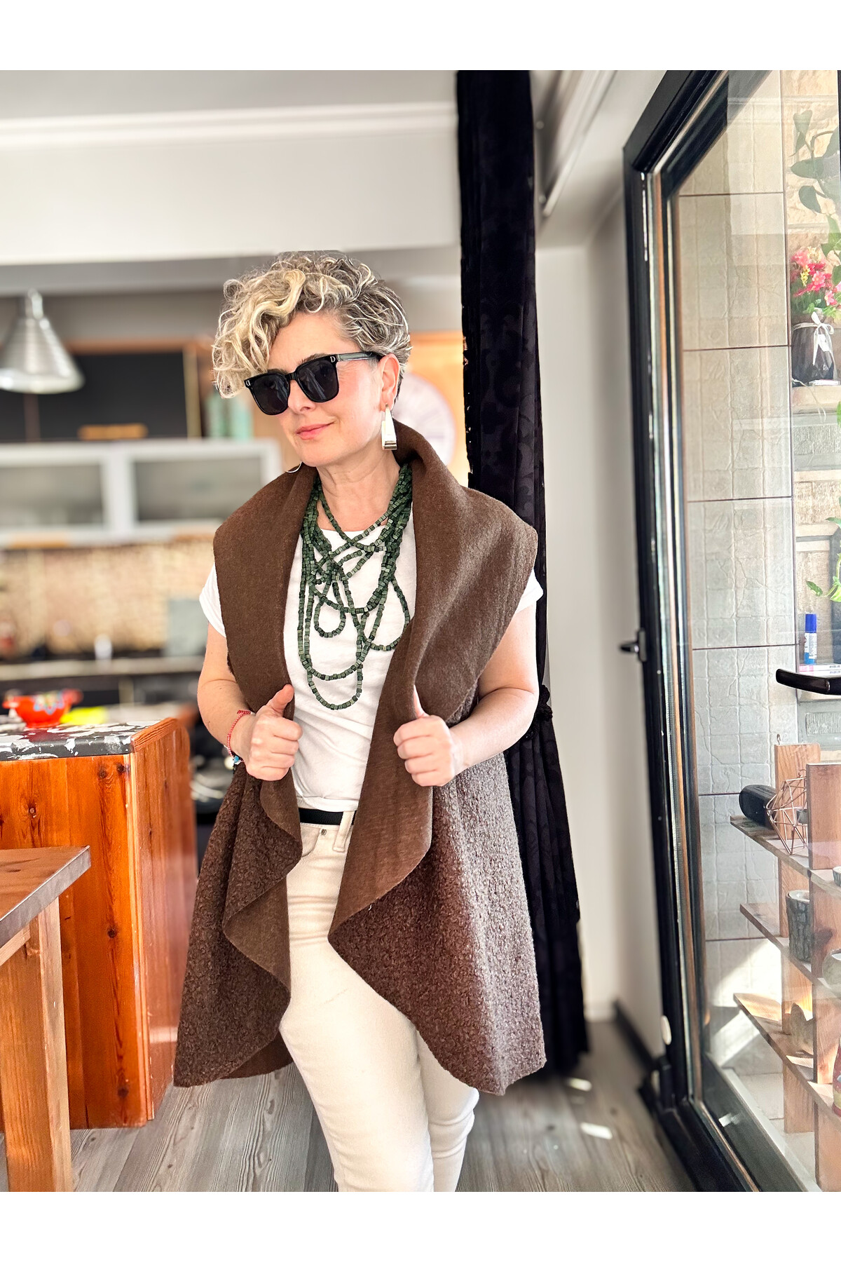 Esque İtalyan Buklet Yelek Kahve