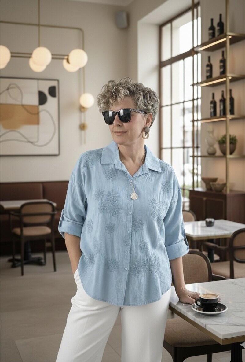 Eyyo İtalyan Dolgu Çiçek Desen Gömlek Bebe Mavi