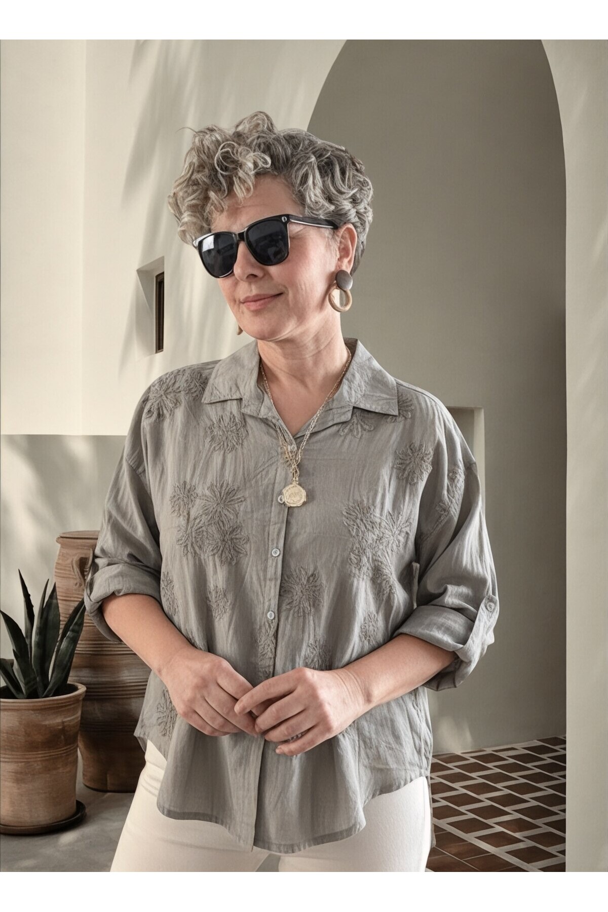 Eyyo İtalyan Dolgu Çiçek Desen Gömlek Fango