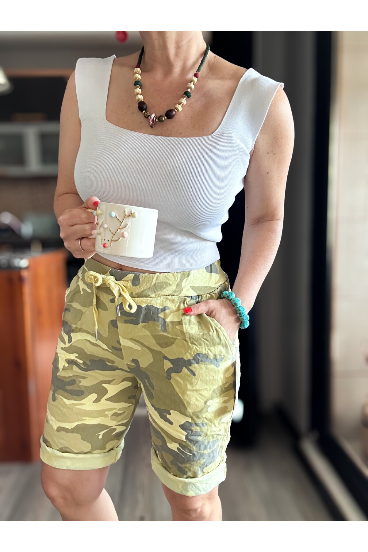 Fammy İtalyan Kamuflaj Şort Hardal