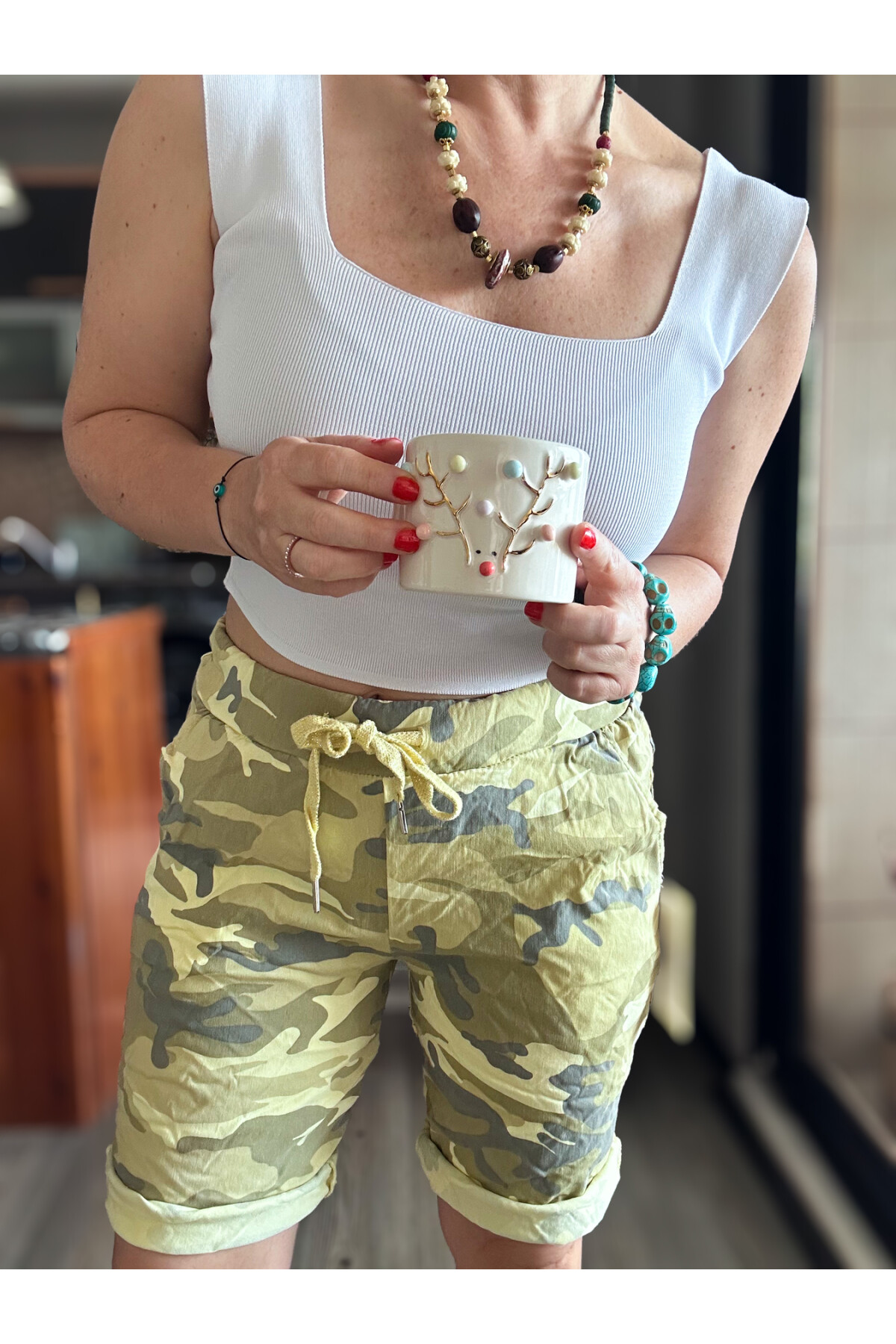 Fammy İtalyan Kamuflaj Şort Hardal