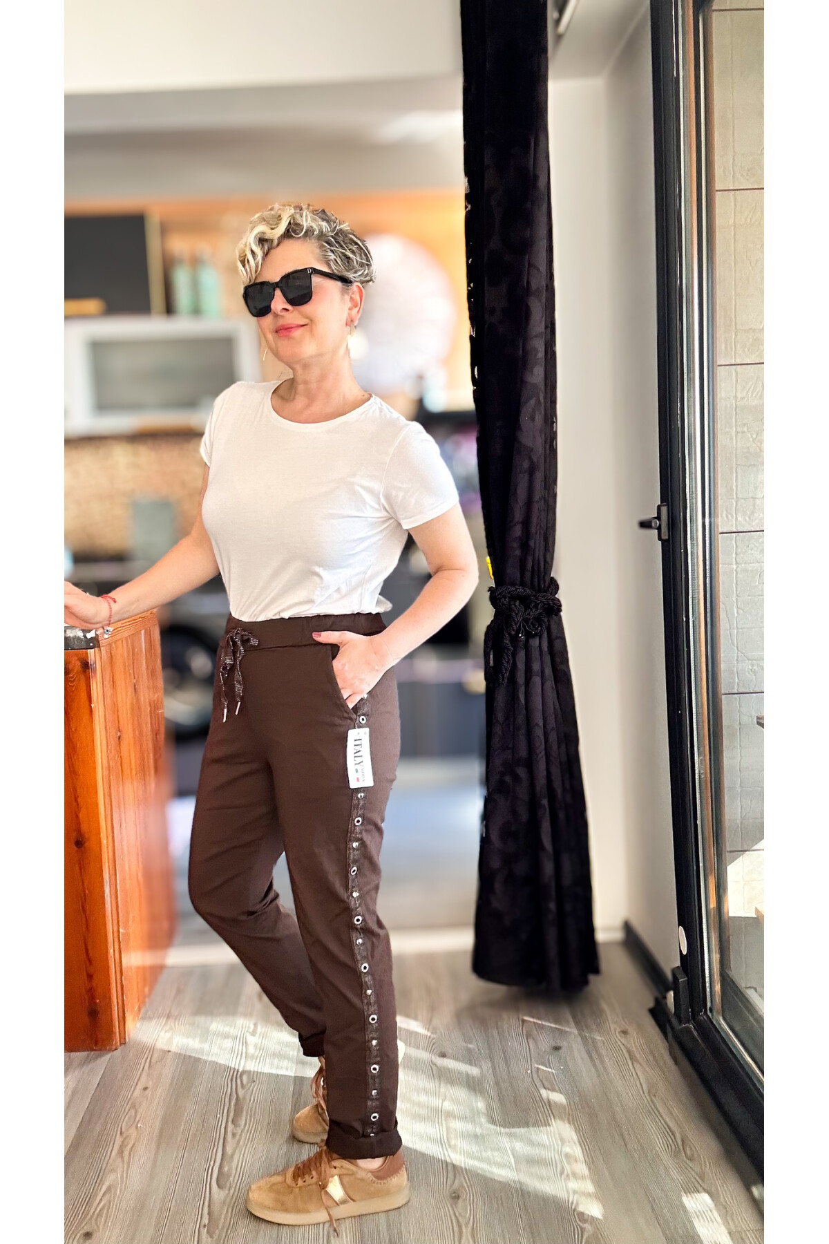 Felisa İtalyan Sihirli Zımba Detay Pantalon Kahverengi