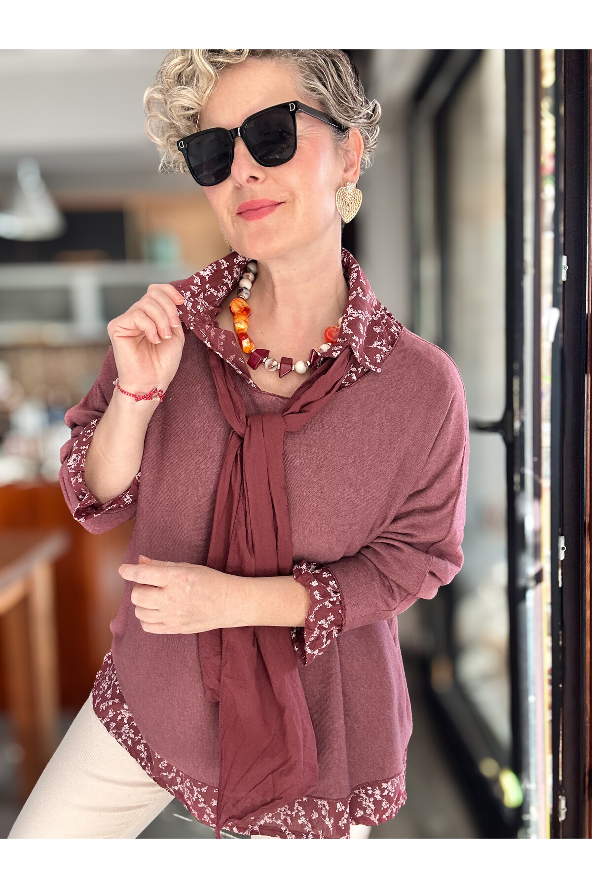 Femme İtalyan Gömlekli Bluz Triko Takım Bordo