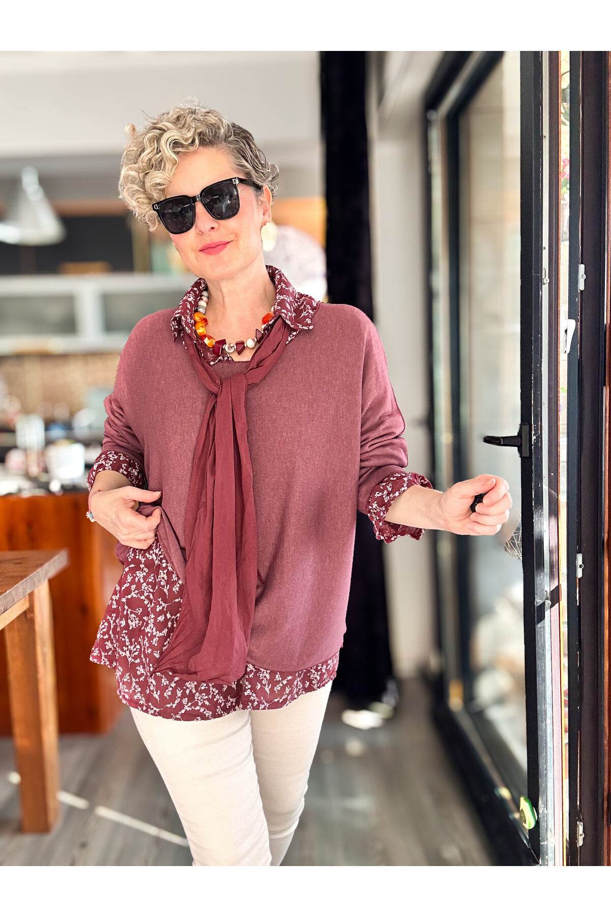 Femme İtalyan Gömlekli Bluz Triko Takım Bordo