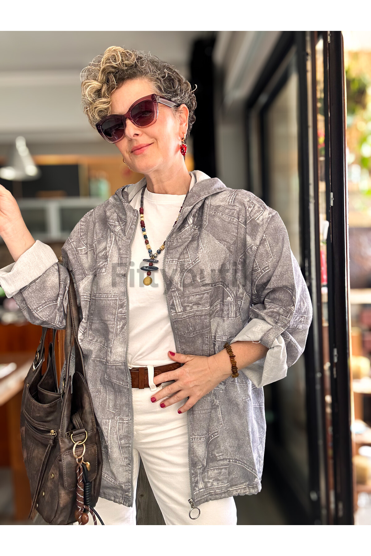 Ferdis Tasarım Desenli Ceket Gri